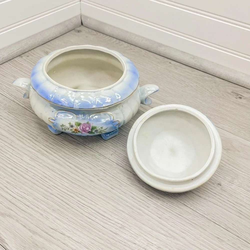 Vintage‎ Lusterware Trinket Jar: Floral Ceramic Biscuit Dish